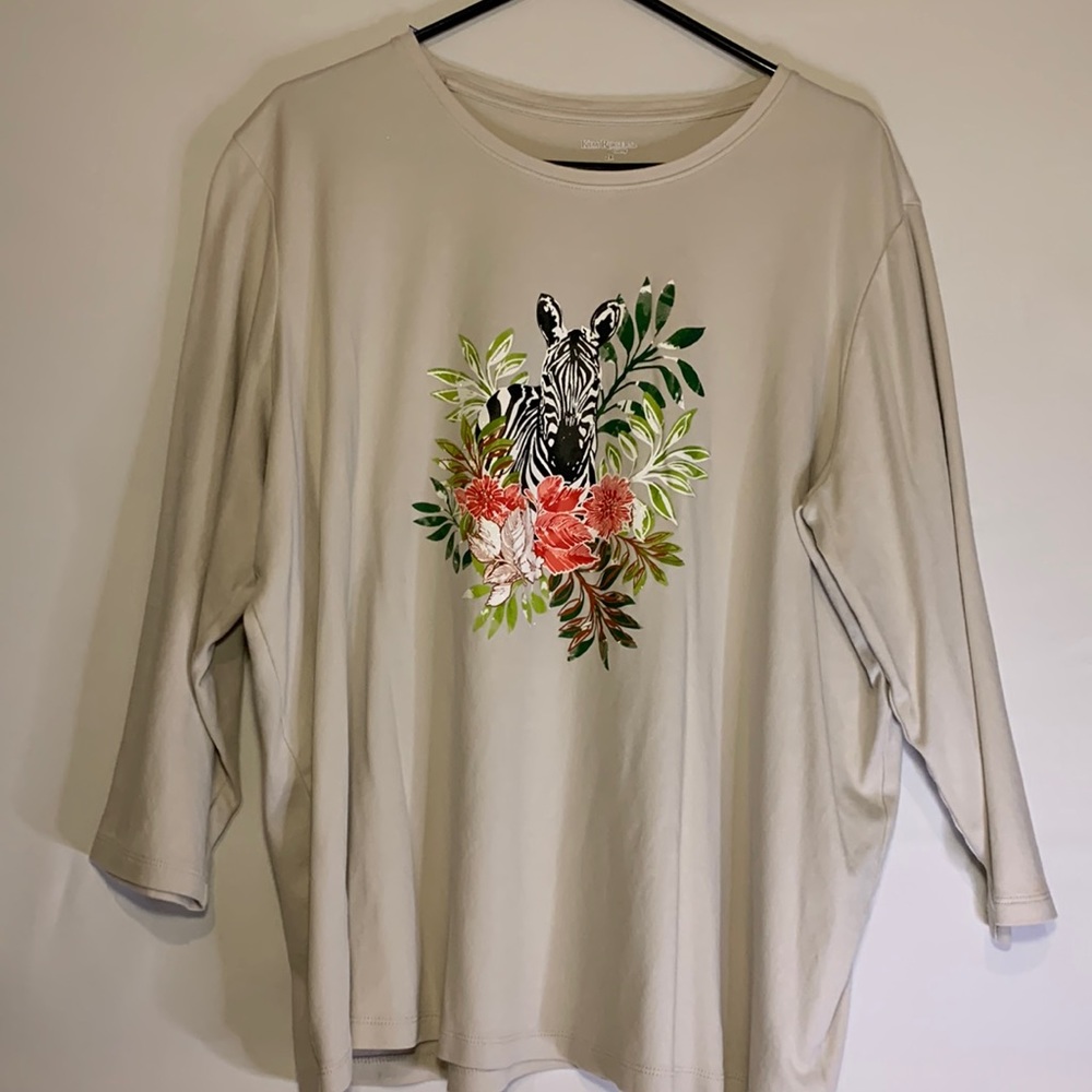 Womens Kim Rogers T-shirt size 2X zebra 3/4 length sleeve